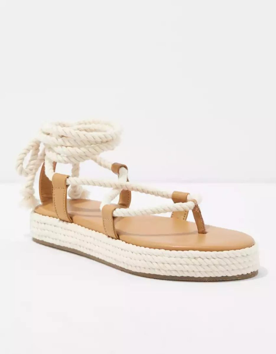 Sandales American Eagle AE Rope Dentelle-Up Beige Femme | URF-95043214